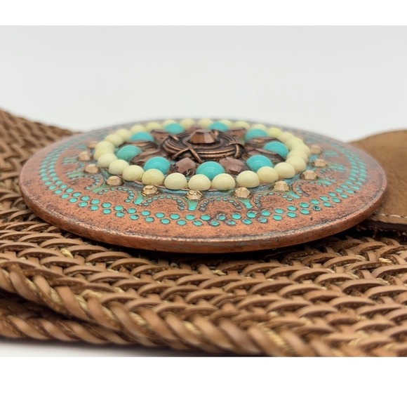 LEATHEROCK‎ Turquoise Woven Belt Boho Western Leather Southwest Medallion Tessa main image 8